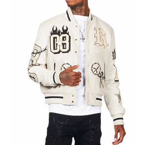 Embroidered Graphic 100% Polyester Ribbed Knit Stand Collar Front Logo Patchwork <b>Quilt</b> Streetwear College Men's Varsity Jacket - Product Image 3