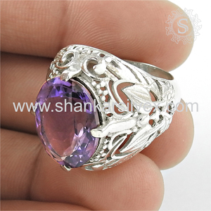 Anillo de compromiso de ajuste de punta de piedra preciosa de corte de amatista Natural, fabricante de joyería hecha a mano de forma redonda para mujer de Plata de Ley 925 - Product Image 4