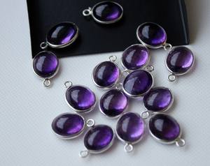 Top Quality 925 Sterling Silver 8x10mm Natural Purple <b>Amethyst</b> Oval Bezel Setting Single Link Charm Connectors Making Jewelry - Product Image 3