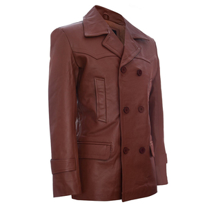 Service OEM Manteau en cuir pour homme de couleur unie à manches longues et à design unique Produit populaire Meilleur veste en cuir coupe ajustée pour homme pour l'hiver - Product Image 2