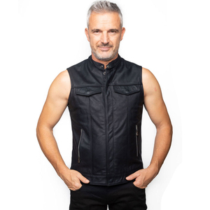 Chaleco de cuero informal de talla grande para hombre, chaleco de piel de vaca a la moda, Chaleco de cuero de moto sin mangas OEM ODM personalizado de algodón - Product Image 1