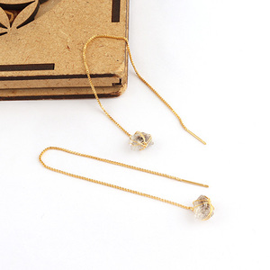 Luxury Fashion Elegant Tiny Raw Herkimer Diamond Gold Plated Wire Warped Drop Earrings Unique Design Long Thread Earrings Gift - Product Image 5