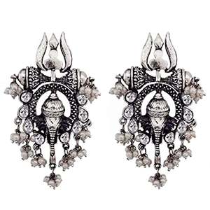 Pendientes de tuerca étnicos de gota Trisul de plata oxidada de alta calidad más vendidos directamente del proveedor indio al por mayor ofrecido - Product Image 2