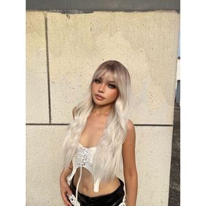 Cielo-DWY para Peluca Sintética Ondulada Rubia Ombre con Frente de Encaje Transparente, Estilo Onda de Agua de Alta Calidad con Flequillo - Product Image 6