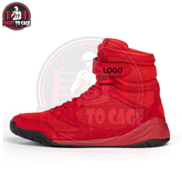 Chaussures de boxe haut de gamme 2026 durables, légères, respirantes, avec soutien de la cheville, couleur rouge unie contrastante, couleurs personnalisées, logo personnalisé