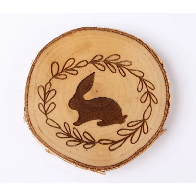 Kualitas terbaik dari kayu Paskah Coaster dekorasi meja senar kayu dengan dekorasi kelinci SEMPURNA UNTUK musim semi atau tahun bulat