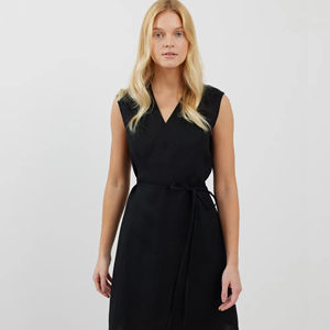 Designer Handmade One Piece Black Solid Mini <b>Wrap</b> <b>Dress</b> Women Fashion 2025 Short <b>Dresses</b> for Women <b>Linen</b> Sleeveless Casual <b>Dress</b> - Product Image 1