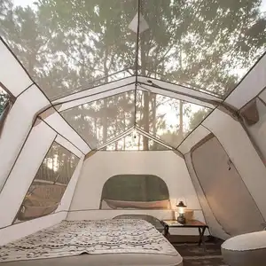 Custom China 4 Season La Tente 2 Rooms Camping Tents House 6 Person Waterproof Couple Automatic Family Big Camping Tent Outdoor