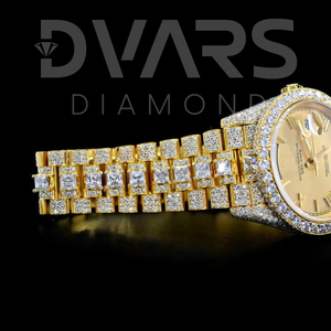 Montre mécanique ETA en acier inoxydable avec diamants en moissanite or jaune en gros, entièrement sertie, élégante, résistante à l'eau 3BAR - Product Image 2