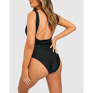 Traje de Baño de Una Pieza de Color Sólido de Corte Alto Hecho a Medida 2025, Traje de Baño para Mujer, Ropa de Playa, Traje de Baño, Precio Económico, Personalización OEM - Product Image 6