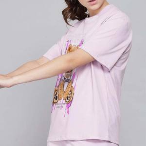 Nouvelle conception, été, femmes, grande taille, manches courtes, t-shirt uni en tissu Oxford, short de cycliste à cordon de serrage, longueur genou, ensembles 2 pièces - Product Image 2