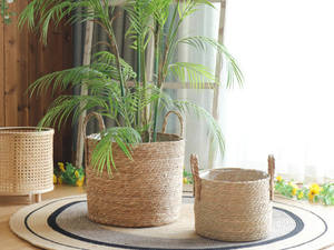 Venta al por mayor juego más barato de 2 cesta de jacinto de agua natural con asas para el hogar y el almacenamiento hecho a mano de Vietnam - Product Image 2