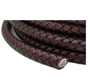 Dây da tết Ấn Độ <span class=keywords><strong>2</strong></span> thước chưa cắt 8MM màu đỏ nâu cổ điển, dây đeo bolo tròn làm đồ trang sức, bán chạy - Product Image 3