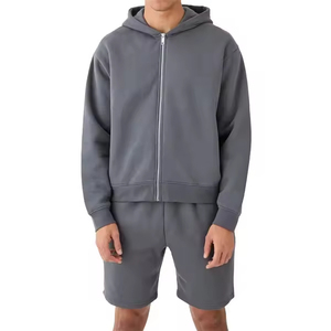 Conjunto de pantalones cortos y sudadera con capucha y cremallera de color contrastante para hombre personalizado OEM conjuntos de pantalones cortos y Sudadera con capucha de dos piezas para hombre - Product Image 5