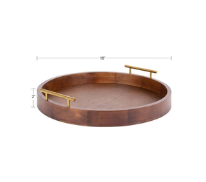 Bandeja Redonda Decorativa de Madera de Acacia Hecha a Mano, Ecológica y de Buena Calidad, con Asas de Metal, Venta al Por Mayor - Product Image 4