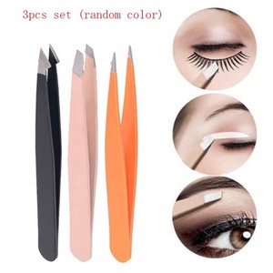 Juego de pinzas para cejas de acero inoxidable personalizadas, 3 uds., herramientas de belleza puntiagudas inclinadas de calidad profesional - Product Image 3