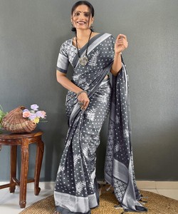 FANTAISIE MOSS SILK IMPRIMÉ TRAVAIL PRÊT À PORTER SAREE AVEC CHEMISIER NON COUCHÉ VÊTEMENT FESTIF PRIX DE GROS VÊTEMENT ETHNIQUE NOIR - Product Image 1