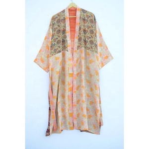 Kimono de seda con estampado Floral Vintage para mujer, ropa de dormir Sexy de verano, cubierta de Bikini para playa, vestido de baño de primavera y otoño - Product Image 5