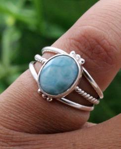 Anillo de promesa de Plata de Ley 925, joyería hecha a mano, estilo bohemio, joyería sólida, sello 925, Spinner Larimar de piedras preciosas, anillo de la mejor calidad - Product Image 2