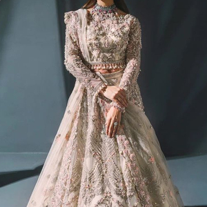 INDIAN---TRENDY HEAVY EMBROIDERY BRIDAL <b>BLOUSE</b> and LEHENGA DRESS Embellished WITH CRYSTAL GLASS BEADS,STONE,DABKA Work @ 2023 - Product Image 1