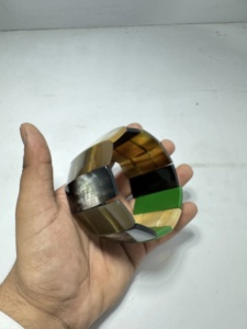 Brazaletes de cuerno de búfalo hechos a mano, pulseras, acabado natural, forma de bloqueo con incrustaciones de diamantes para bodas - Product Image 4