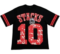 Kaos Olahraga Vintage Streetwear Oversize Pria 260gsm 100% Katun Stacks Nomor 10 Manset Distressed Lengan Pendek Bermotif