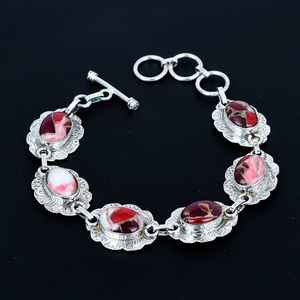 Pulsera de Piedras Preciosas de Turquesa Espinosa de Cobre Rojo, Pulsera Hecha a Mano de Plata de Ley 925, Pulsera de Diseñador para Regalos de Cumpleaños - Product Image 5
