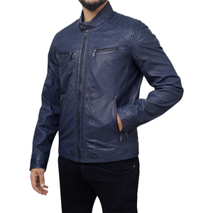 Veste zippée pour homme en cuir véritable noir jet, col en cuir véritable de qualité supérieure, veste élégante - Product Image 2