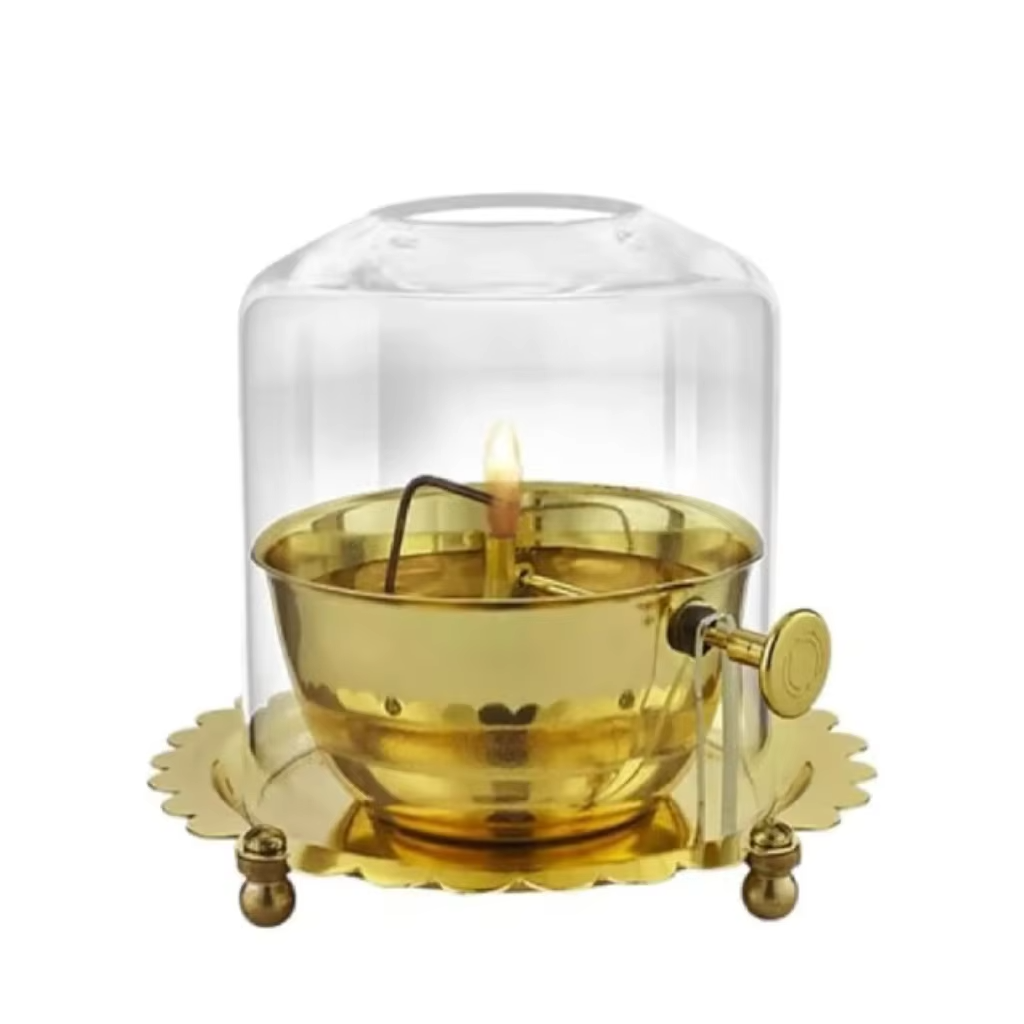 Borosil Glass Aarti Diya Oro – Lampada Puja In Vetro Borosilicato Con Bruciaincenso