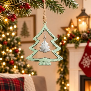 Adorno Colgante de Metal Vintage para Árbol, Decoración Navideña Rústica Verde, Adorno Festivo - Product Image 1