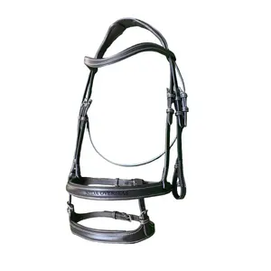 Havana Leather Anatomic Horse Double Noseband Show Jumping Brida Con Rienda De Goma Incluida. Equipo de caballo ecuestre