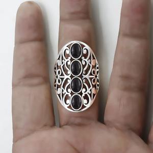 Anillo fino de Plata de Ley 925 hecho a mano, piedra preciosa cabujón de ónix negro Natural, joyería sólida y estampada - Product Image 2