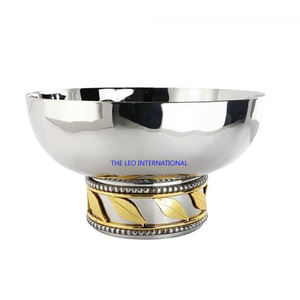 Bol décoratif en acier inoxydable et aluminium, design en forme de feuille, base plaquée or brillant, style japonais - Product Image 1