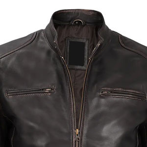Chaqueta de Motociclista de Cuero Genuino de Piel de Oveja Marrón para Hombre, Diseño Vintage con Cinturón de Lona, Cierre Asimétrico y Múltiples Bolsillos - Product Image 6