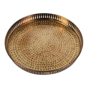 Plateau de service rond en laiton fait à la main, parfait pour les célébrations traditionnelles à la maison et les présentations de table magnifiques avec un attrait intemporel - Product Image 1