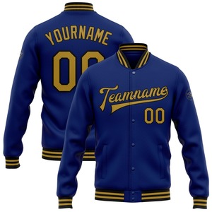Directo de la industria, venta al por mayor, informal, de invierno, personalizado, Royal Old Gold-Black Bomber Full-Snap Varsity Letterman Jacket - Product Image 1