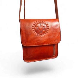 Vintage High Quality Genuine Leather Moroccan Bohemian Crossbody Shoulder <b>Bag</b> Embossed Sun Design Single Strap Zipper Closure - Product Image 1
