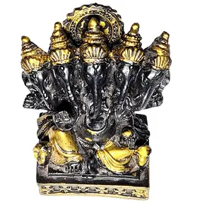 Black and Golden Polyresin Panchmukhi Ganesh Idol /Ganesha murtI 5 face Ganesh ji Statue/ Ganesha Statue Home Decoration 9cm