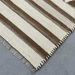 Turkish Kilim Runner Rug 3.2x9.4 ft (96x285 cm), Vintage <b>Brown</b> Floral <b>Wool</b> Rug - Product Image 4
