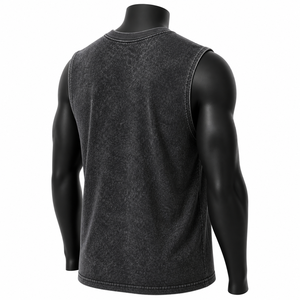 Camiseta sin mangas personalizada al por mayor para hombre, negra, con estampado gráfico, estilo acid wash, de algodón, para streetwear, tipo muscle vest. - Product Image 6