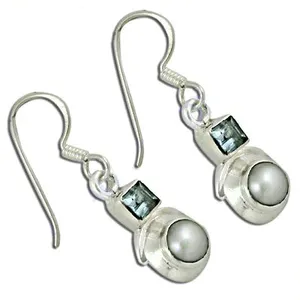 Boucles d'oreilles en argent sterling 925 avec perles et pierres précieuses, bijoux exquis pour femmes - Product Image 3