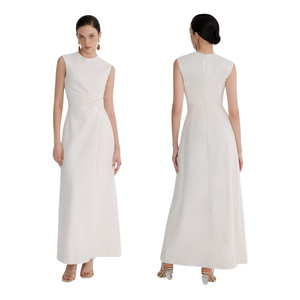 Trendy 2024 Long Dress Long <b>Shape</b> Yuri <b>Twist</b> Midi Dress Sand Jacquard Fabric Personalized Brand Whiteant Vietnam Wholesaler - Product Image 1