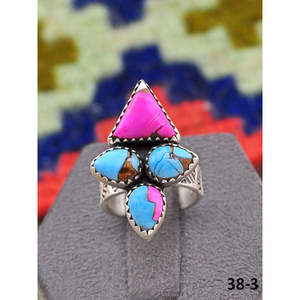 Southwest Style <b>Adjustable</b> Cotton Candy Mohave & Sterling Silver <b>Ring</b> Turquoise Inlay with Bezel Setting for Gift - Product Image 2