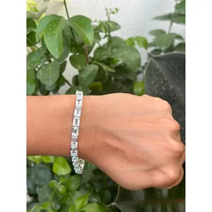 กำไลข้อมือเทนนิสทรงมรกตพลอยอะความารีนธรรมชาติ เงินแท้ 925 งานแฮนด์เมด เครื่องประดับอัญมณีชั้นดี ขายส่ง - Product Image 6