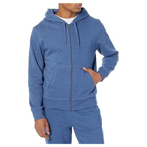 Men Winter Hoodie Sweatshirt 100% Cotton Fleece Knitted Fabric 410g Long Sleeve Zipper-Up Eco-Friendly Breathable Pocket Solid - Product Image 1