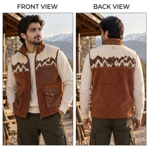 Men Sherpa <b>Vest</b> Made With Plush Sherpa Fabric Insulated Construction Functional Pockets And Comfortable Fitting For Cold Weather - Product Image 6