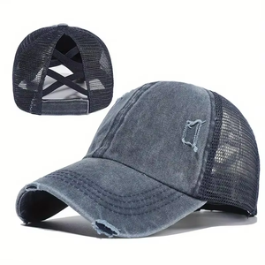 Gorra de Béisbol al por Mayor, Gorra Trucker, Gorra Pony Lisa Ajustable, Gorra con Orificio para Cola de Caballo, Gorra de Mezclilla Desgastada, Gorra Trucker - Product Image 1