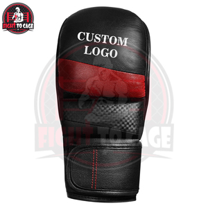 Gants de MMA en cuir légers antidérapants rouge et noir contrastés, fermeture auto-agrippante, design demi-doigts, qualité supérieure OEM - Product Image 5