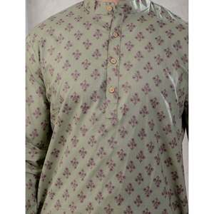 100% Cotton Printed Casual Short <b>Kurta</b> for <b>Men</b> <b>Men's</b> Floral Pattern Casual Shirt with Full Sleeves Poplin Fabric Breathable - Product Image 2