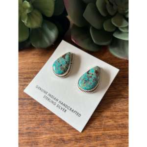 Reda Galvan Red Skin Turquoise & Sterling <b>Silver</b> Water Drop <b>Stud</b> <b>Earrings</b> Bezel <b>Set</b> - Product Image 4